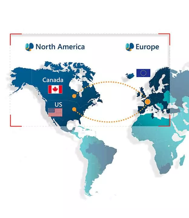 World map highlighting the connection between European and North American PLG market